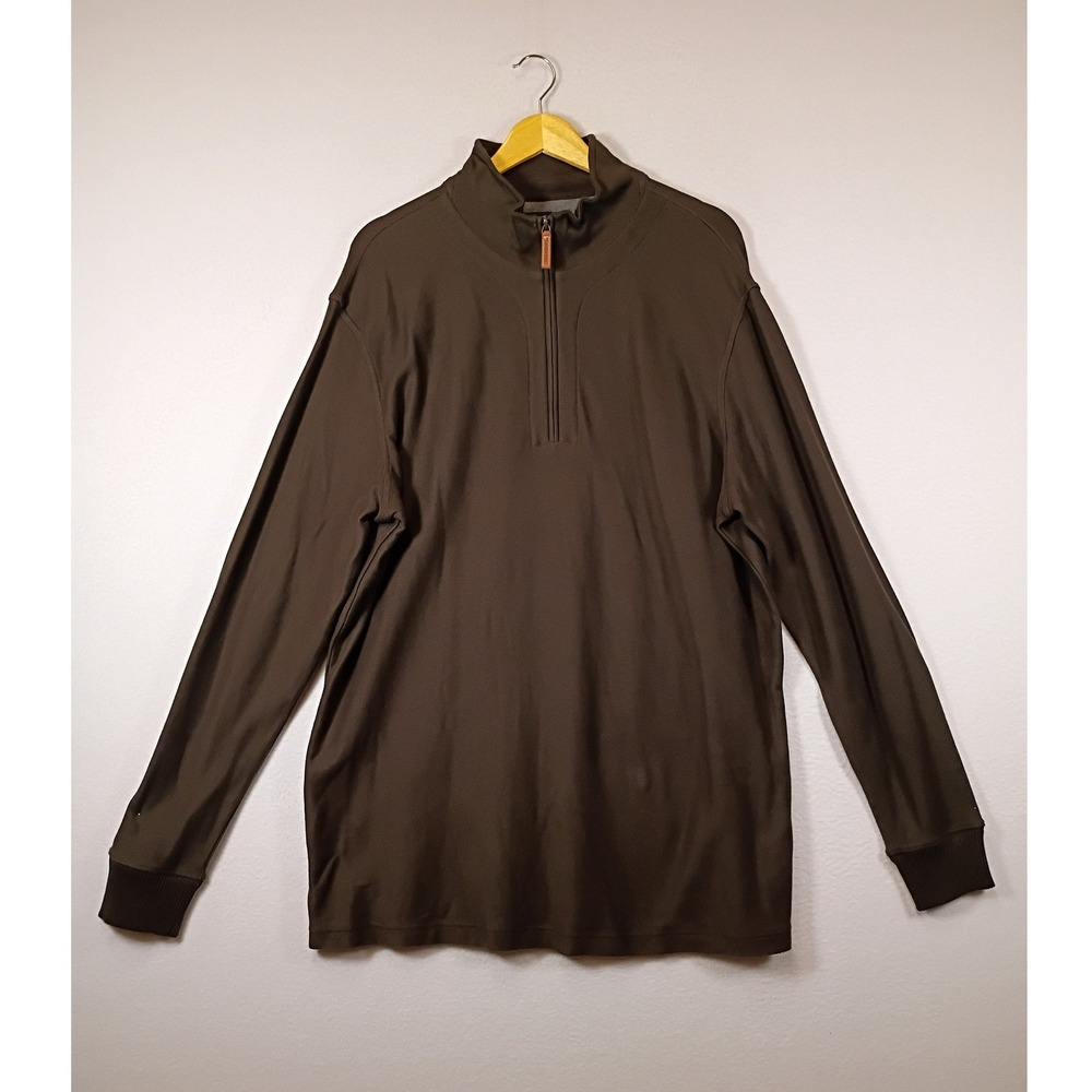 Classic Gorpcore Lands' End Men XL Brown Quarter Zip Cotton Elbow Patch Pullover